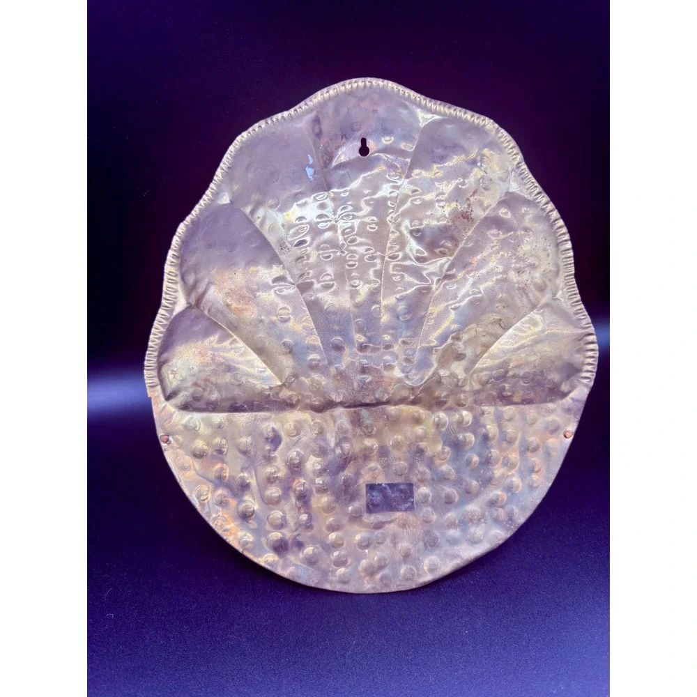 Vintage Brass Seashell Wall Pocket Planter Hammered Metal Scalloped Decor